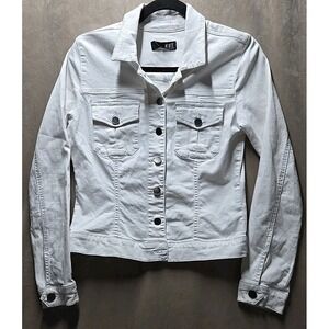 KUT From the Kloth Amelia White Denim Jacket Medium Silver Button Pleated